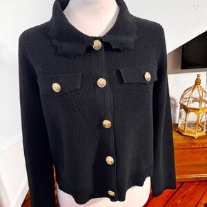 Tahari Black Knit Top Cardigan with Gold Buttons size XS